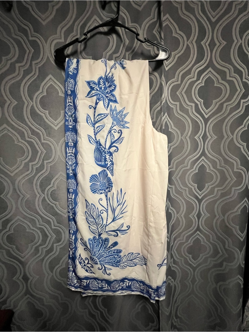 SHEIN White with Blue Floral Print pants and Top Set